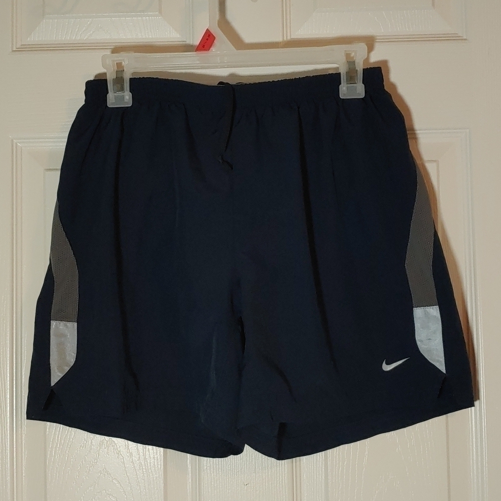 Nike Dri Fit Lined Running Shorts size S blue silver